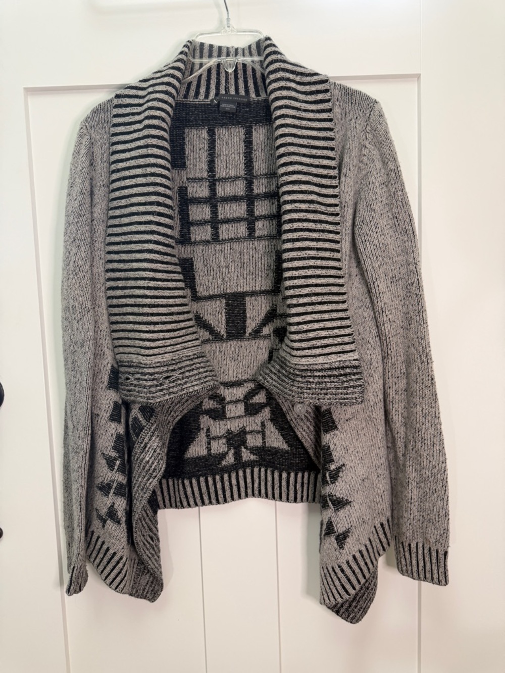 Armani Exchange Grey and Black Patterned Open-Front Cardigan